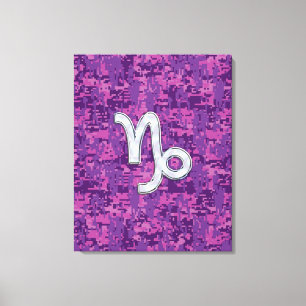 Capricorn Zodiac Symbol on Fuchsia Digital Camo Canvas Print