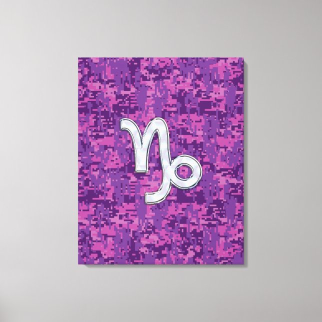Capricorn Zodiac Symbol on Fuchsia Digital Camo Canvas Print (Front)
