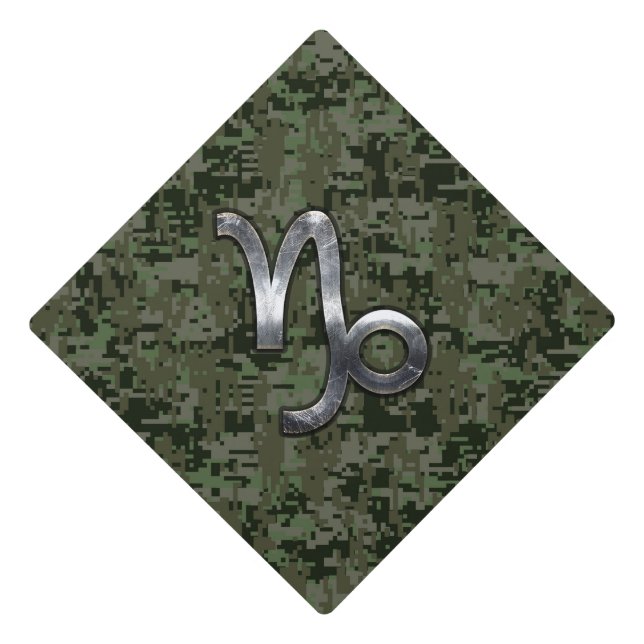 Capricorn Zodiac Symbol Woodland Camouflage Graduation Cap Topper (Front)