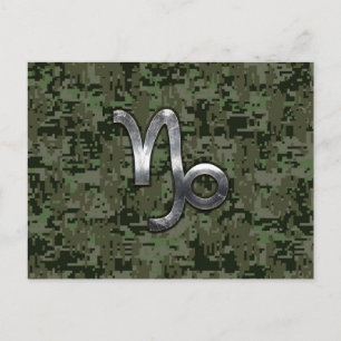 Capricorn Zodiac Symbol Woodland Camouflage Postcard
