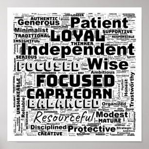 Capricorn Zodiac Word Cloud Inspiration Poster