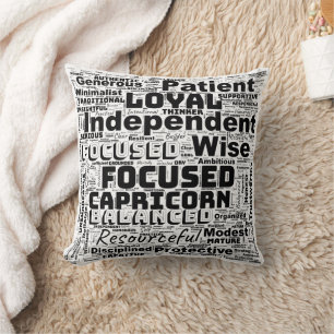 Capricorn Zodiac Word Cloud Inspiration Throw Pillow