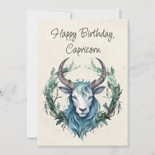 Capricorne Chèvre Zodiac Aquarelle Carte d'anniver (Devant)