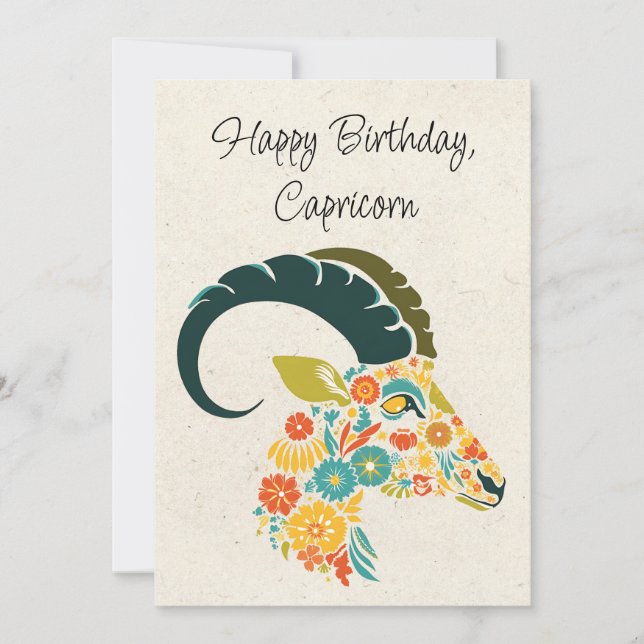 Capricorne Chèvre Zodiac Floral Carte d'anniversai (Devant)
