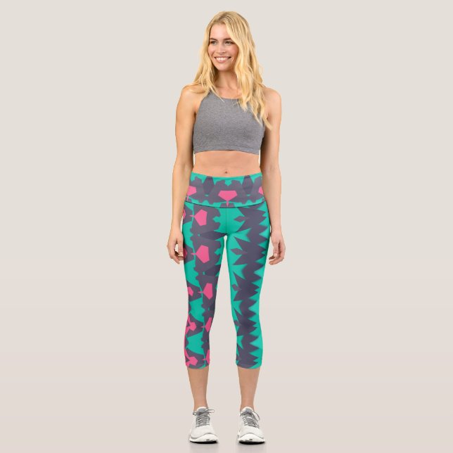 Capris, A multicolor trendy fabric pattern design Capri Leggings (Front)