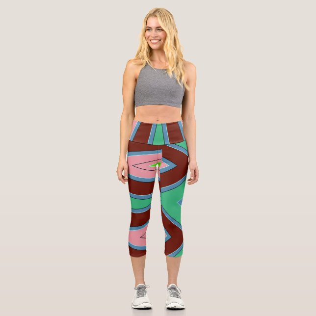 Capris, A multicolor trendy fabric pattern design Capri Leggings (Front)