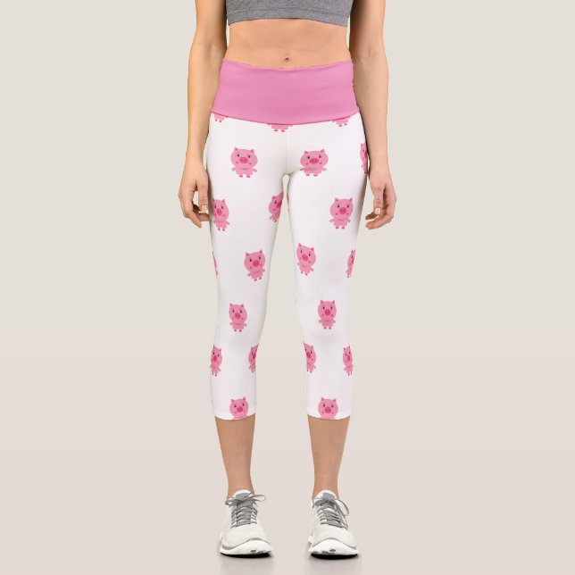 Capris Leggings avec bébé porc rose (Recto)