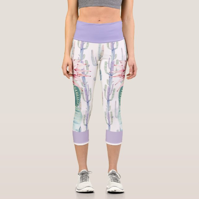 Capris Leggings dans un Cactus design sur blanc (Recto)
