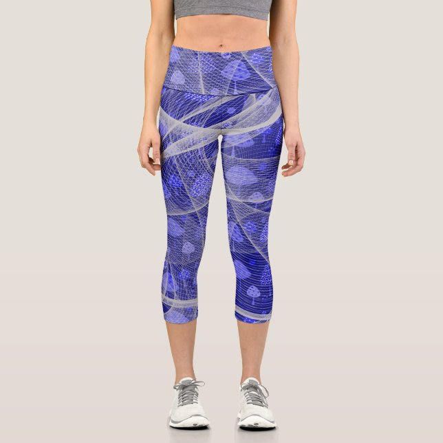 Capris Leggings in Dark Blue White Faux Netting (Front)