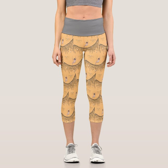 Capris with Girl on Swing in Gold and Black (Front)