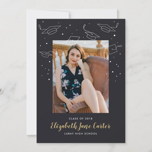 Caps and Confetti Graduation Announcement (Front)