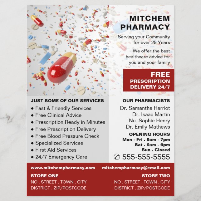 Capsule Design, Pharmacy, Pharmacists Advertising Flyer (Front)