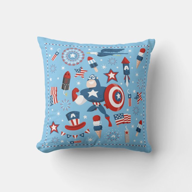 Captain America 4th of July Collage Throw Pillow (Front)