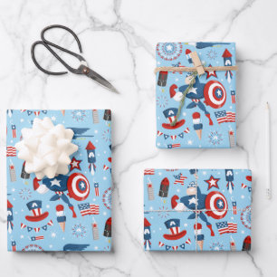 Captain America 4th of July Collage Wrapping Paper Sheet