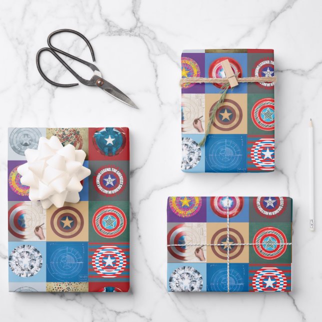 Captain America 75th Anniversary Shield Patchwork Wrapping Paper Sheet (Front)