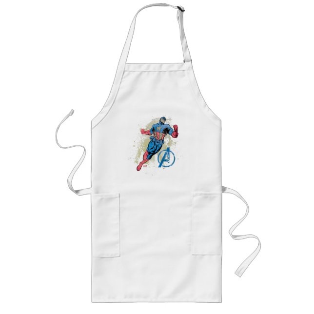 Captain America Avenger Grunge Graphic Long Apron (Front)