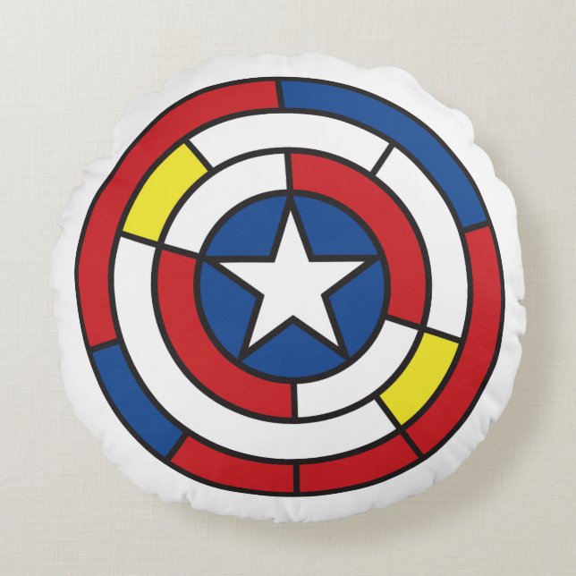 Captain America De Stijl Abstract Shield Round Pillow (Front)
