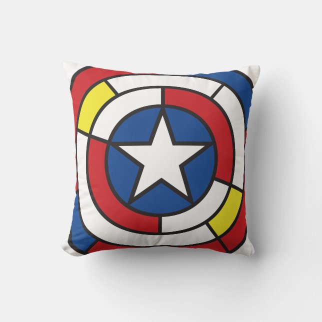 Captain America De Stijl Abstract Shield Throw Pillow (Front)