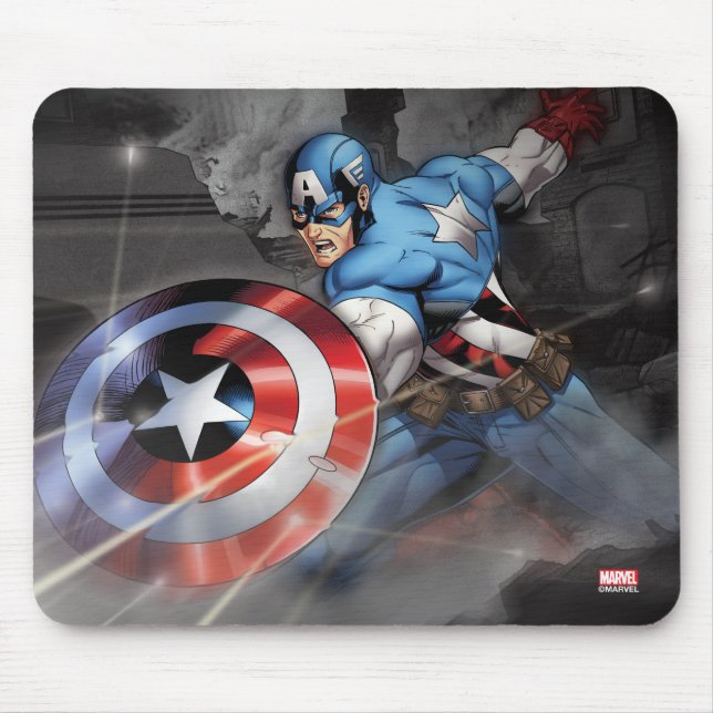 Captain America Deflecting Attack Mouse Pad (Front)