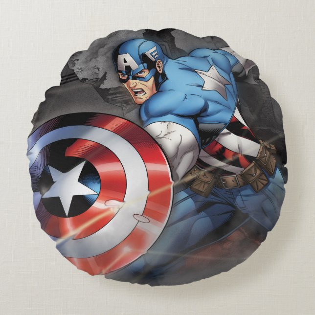 Captain America Deflecting Attack Round Pillow (Front)