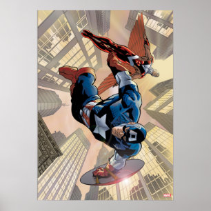 Captain America & Falcon Comic Panel Poster