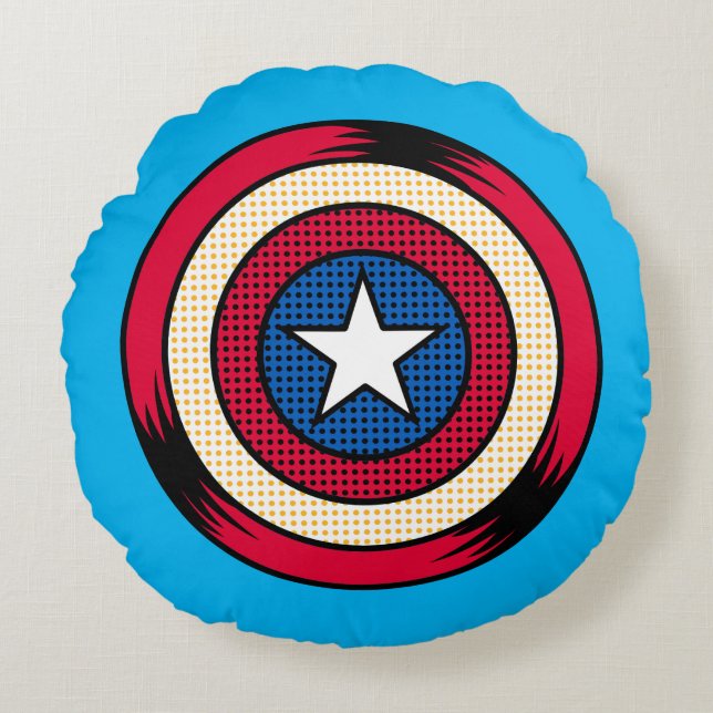 Captain America Halftone Shield Round Pillow (Front)