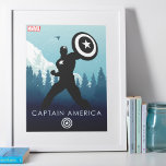 Captain America Heroic Silhouette Poster<br><div class="desc">Check out this graphic of Captain America in black and white silhouette against a snowy mountainside forest.</div>