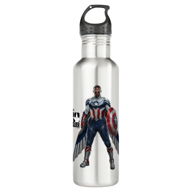 Captain America Holding Shield With Wings Down 710 Ml Water Bottle (Front)