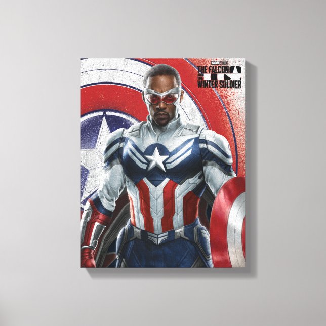 Captain America Holding Shield With Wings Down Canvas Print (Front)