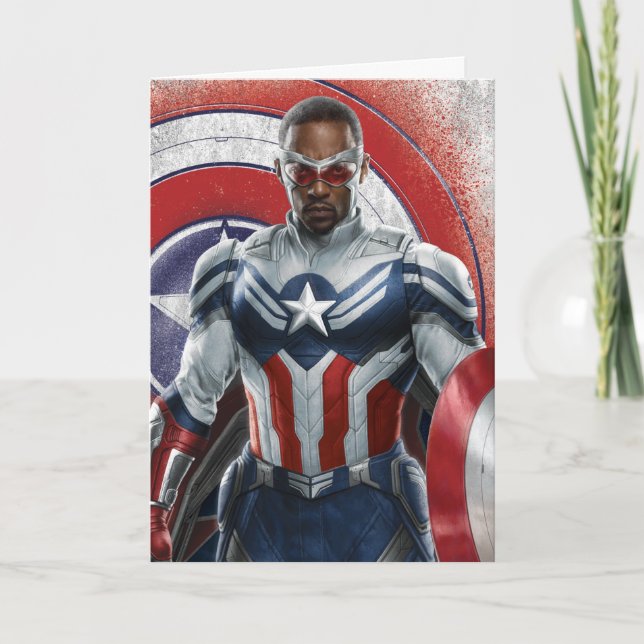 Captain America Holding Shield With Wings Down Card (Front)