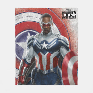 Captain America Holding Shield With Wings Down Fleece Blanket