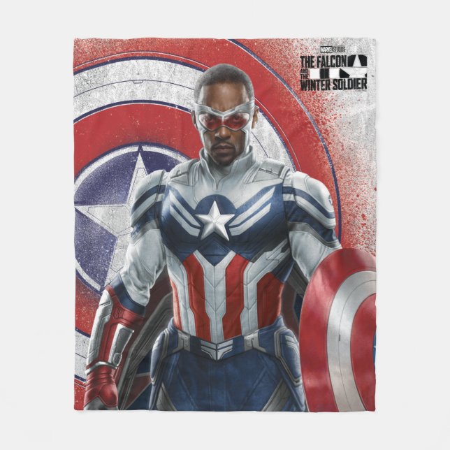 Captain America Holding Shield With Wings Down Fleece Blanket (Front)