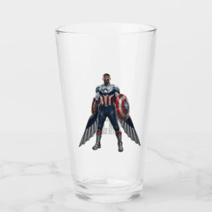 Captain America Holding Shield With Wings Down Glass