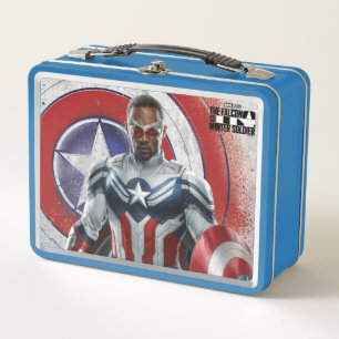 Captain America Holding Shield With Wings Down Metal Lunch Box