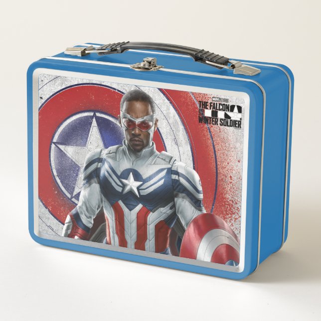 Captain America Holding Shield With Wings Down Metal Lunch Box (Front)