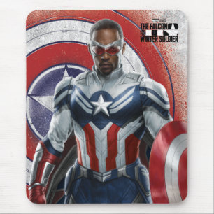 Captain America Holding Shield With Wings Down Mouse Pad