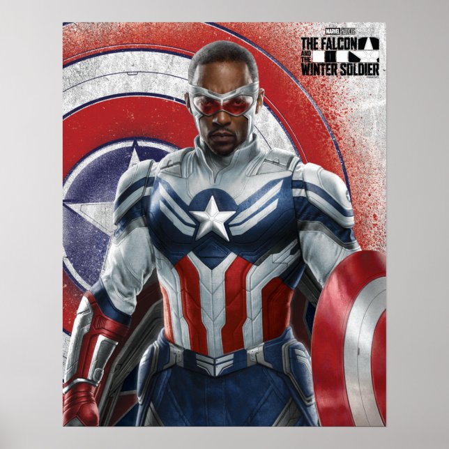 Captain America Holding Shield With Wings Down Poster (Front)