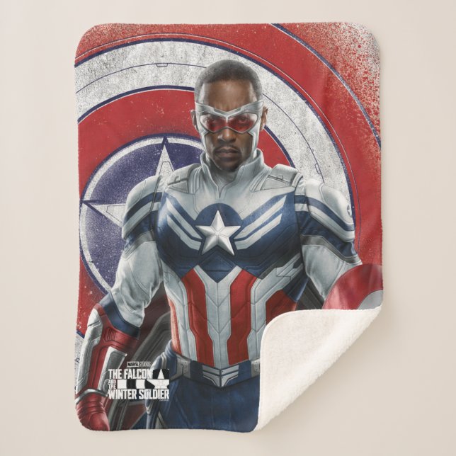 Captain America Holding Shield With Wings Down Sherpa Blanket (Front)