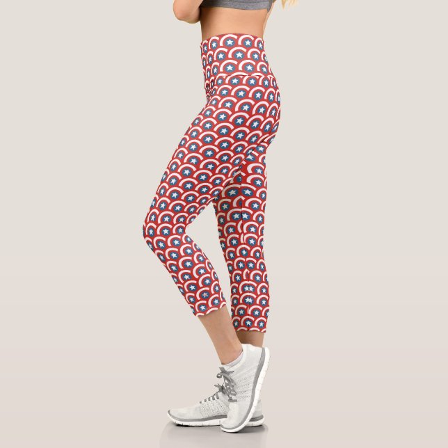 Captain America Overlapping Shield Pattern Capri Leggings (Left)