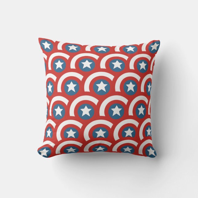 Captain America Overlapping Shield Pattern Throw Pillow (Front)