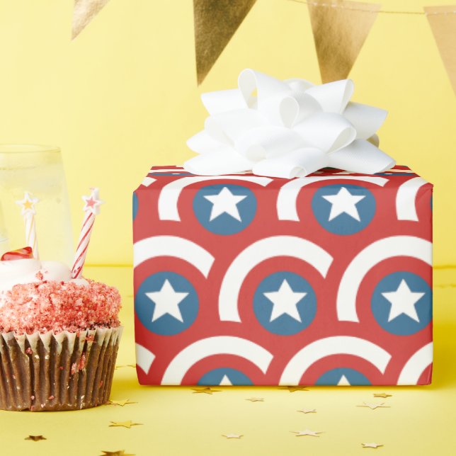 Captain America Overlapping Shield Pattern Wrapping Paper (Birthday Party)