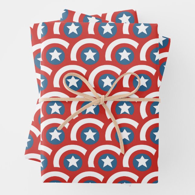 Captain America Overlapping Shield Pattern Wrapping Paper Sheet (In situ)