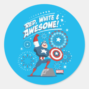 Captain America "Red, White, & Awesome!" Classic Round Sticker