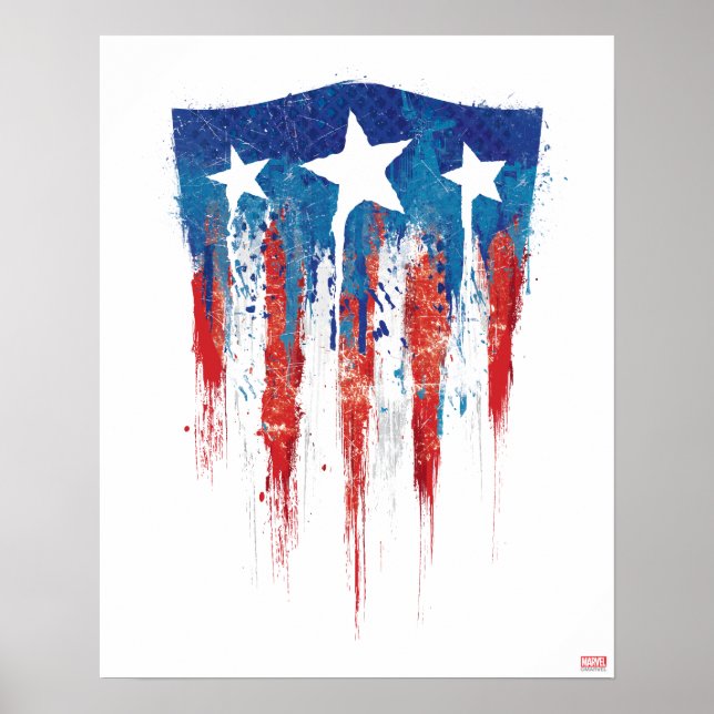 Captain America Retro Shield Paint Brush Strokes Poster (Front)