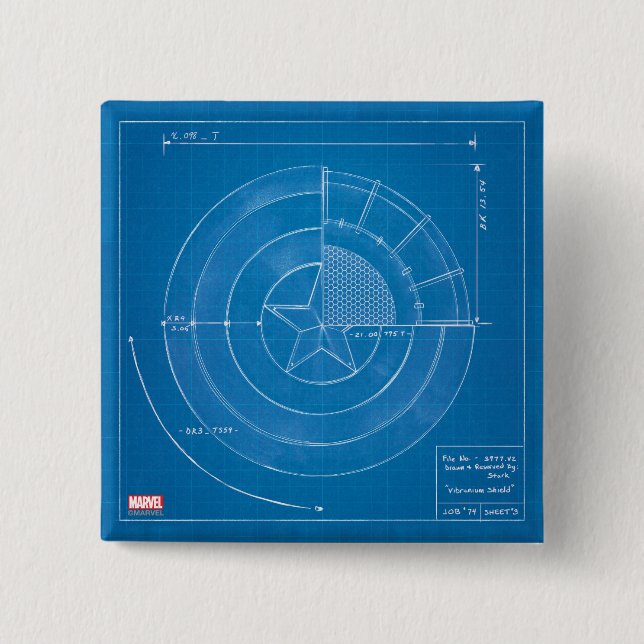 Captain America Shield Blueprint 2 Inch Square Button (Front)