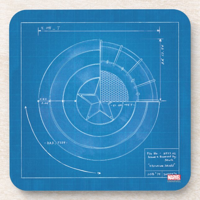 Captain America Shield Blueprint Coaster (Front)