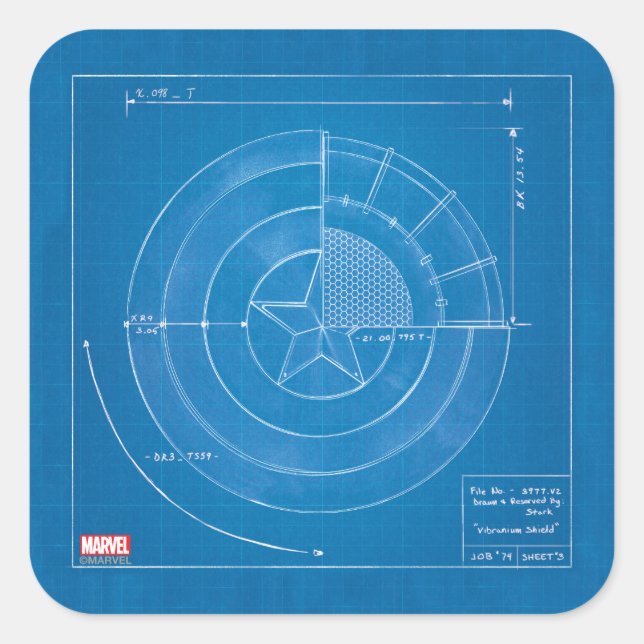 Captain America Shield Blueprint Square Sticker (Front)
