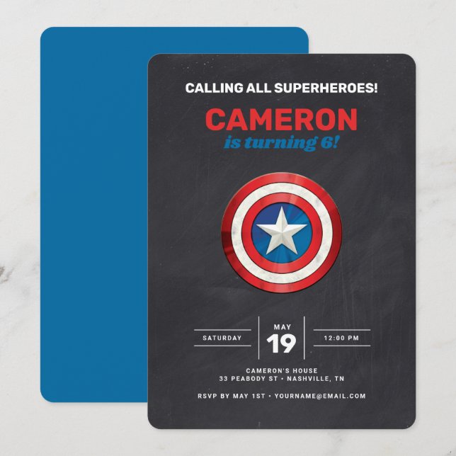 Captain America Shield Chalkboard Birthday Invitation (Front/Back)