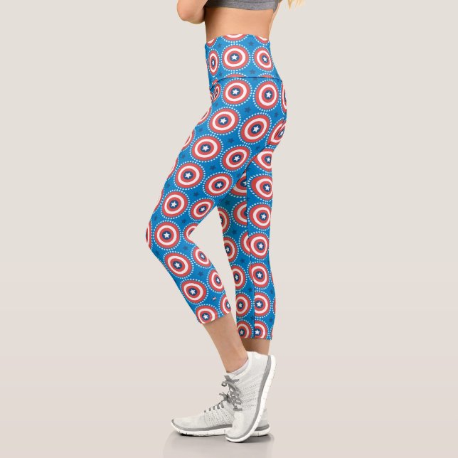 Captain America Shield & Stars Pattern Capri Leggings (Left)