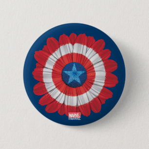 Captain America Shield Styled Daisy Flower 2 Inch Round Button
